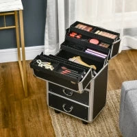 Trolley Valigetta Porta Trucchi Professionale, Blocco con 2 Chiavi e Ruote, Nero 36x23x52cm