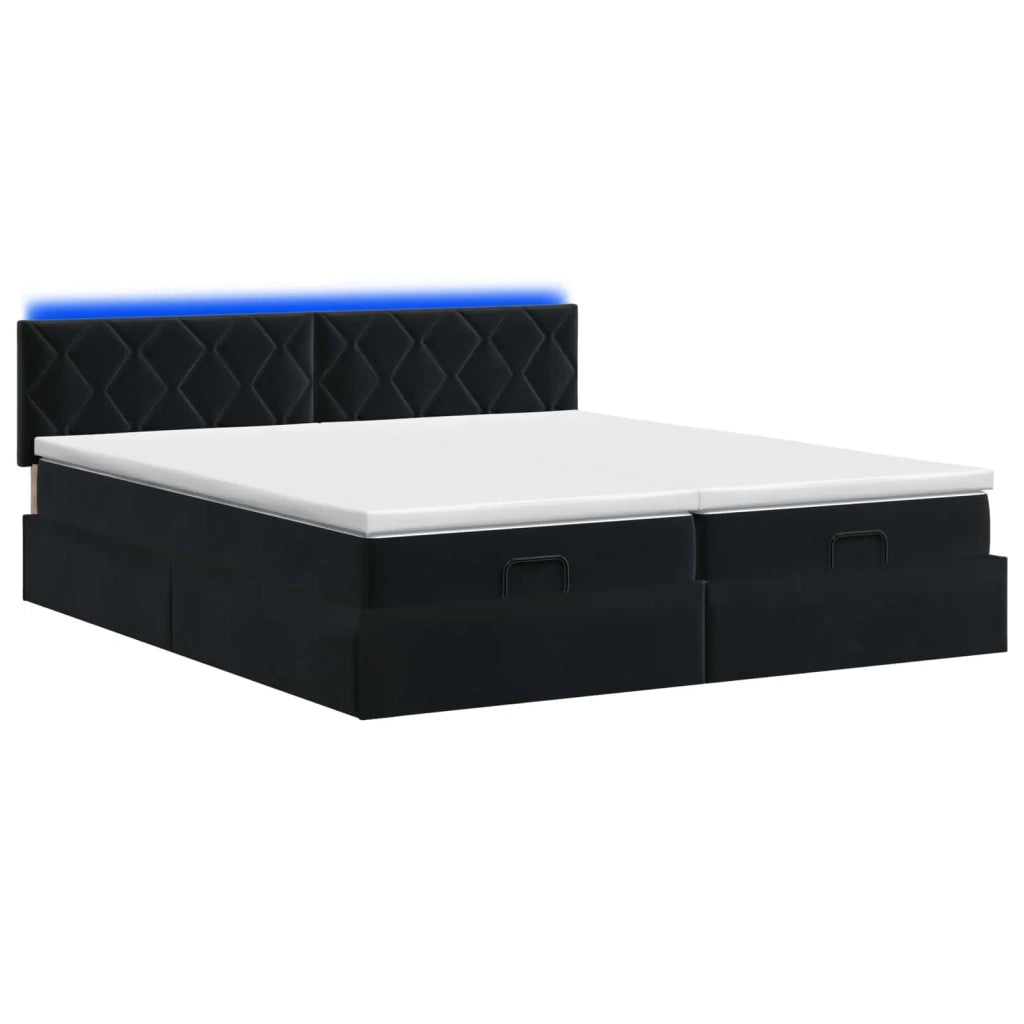 Letto Ottomano con Materasso e LED Nero 200 x 200 cm Velluto 3457358