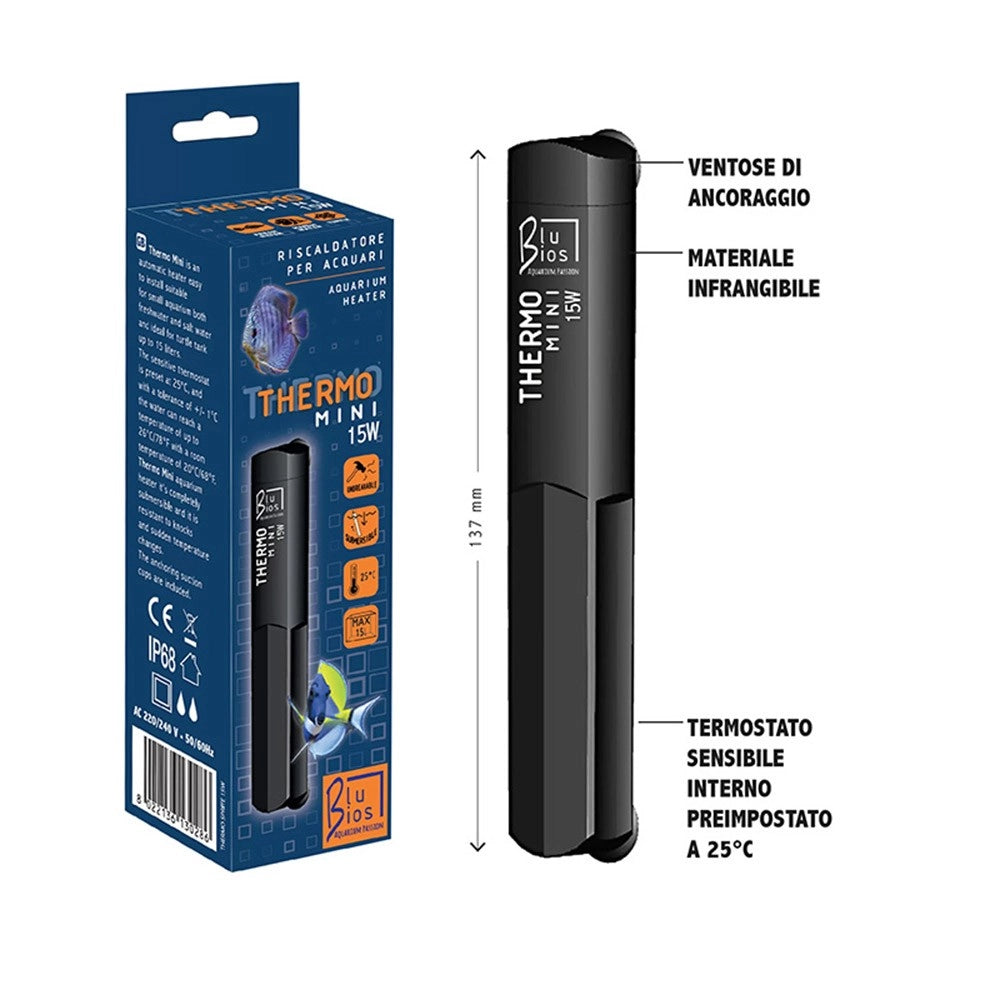 Blu Bios Thermo - riscaldatore automatico per Nano Acquari fino a 20 litri Wattaggio Riscaldatori e lampade terrario: 50W