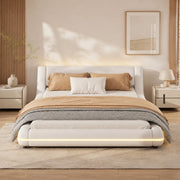 LETTO Basso 140x200 cm PU Bianco con LED Ambientale
