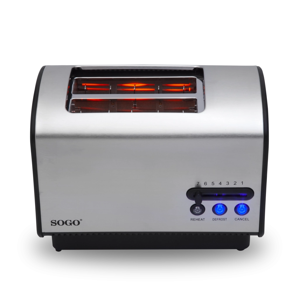 Tostapane elettrico 2 fette con controllo temperatura, vassoio briciole removibile, corpo acciaio inox 850W - SOGO