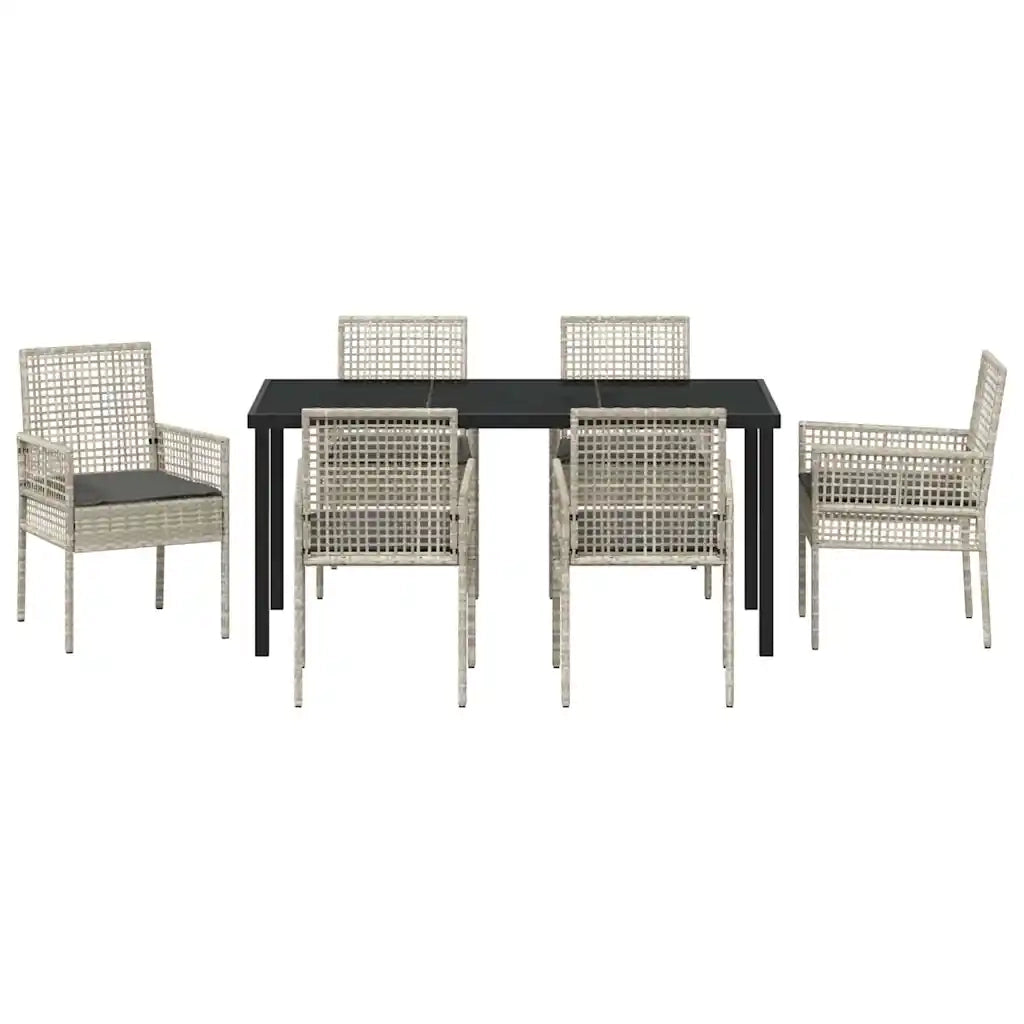 Set da Pranzo per Giardino 7 pcs Grigio chiaro polyrattan