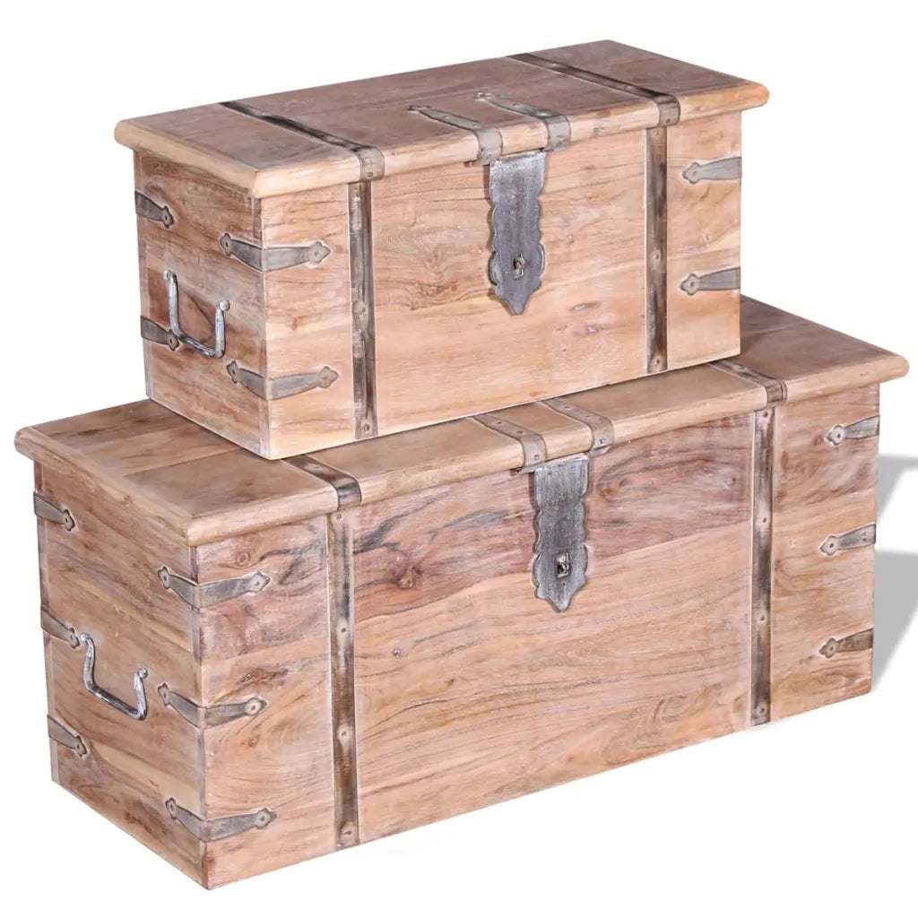 Set 2 Pezzi Cassapanca in Legno Massiccio di Acacia CFW9114725