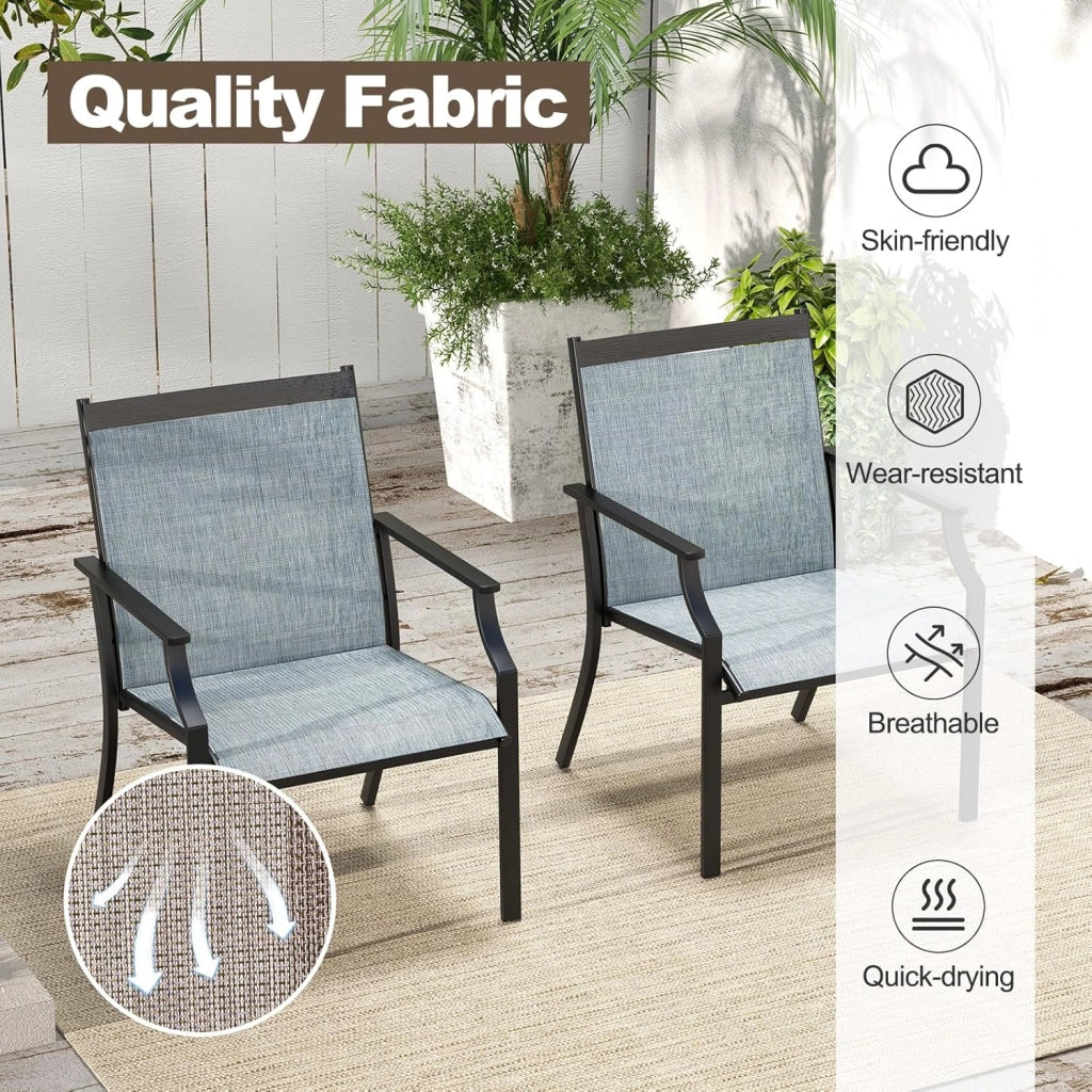 Set di 2 sedie da giardino con schienale alto, sedia in tessuto, sedia da esterno, sedie da sala da pranzo per patio, carico 150 kg, per terrazza, balcone, spiaggia, feste (blu)
