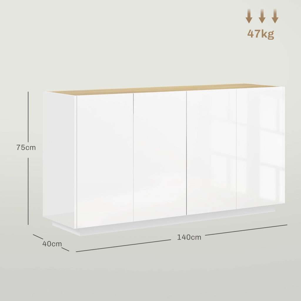Credenza 2 Ante con Chiusura Ammortizzata 140x40x75 cm Bianco Lucido