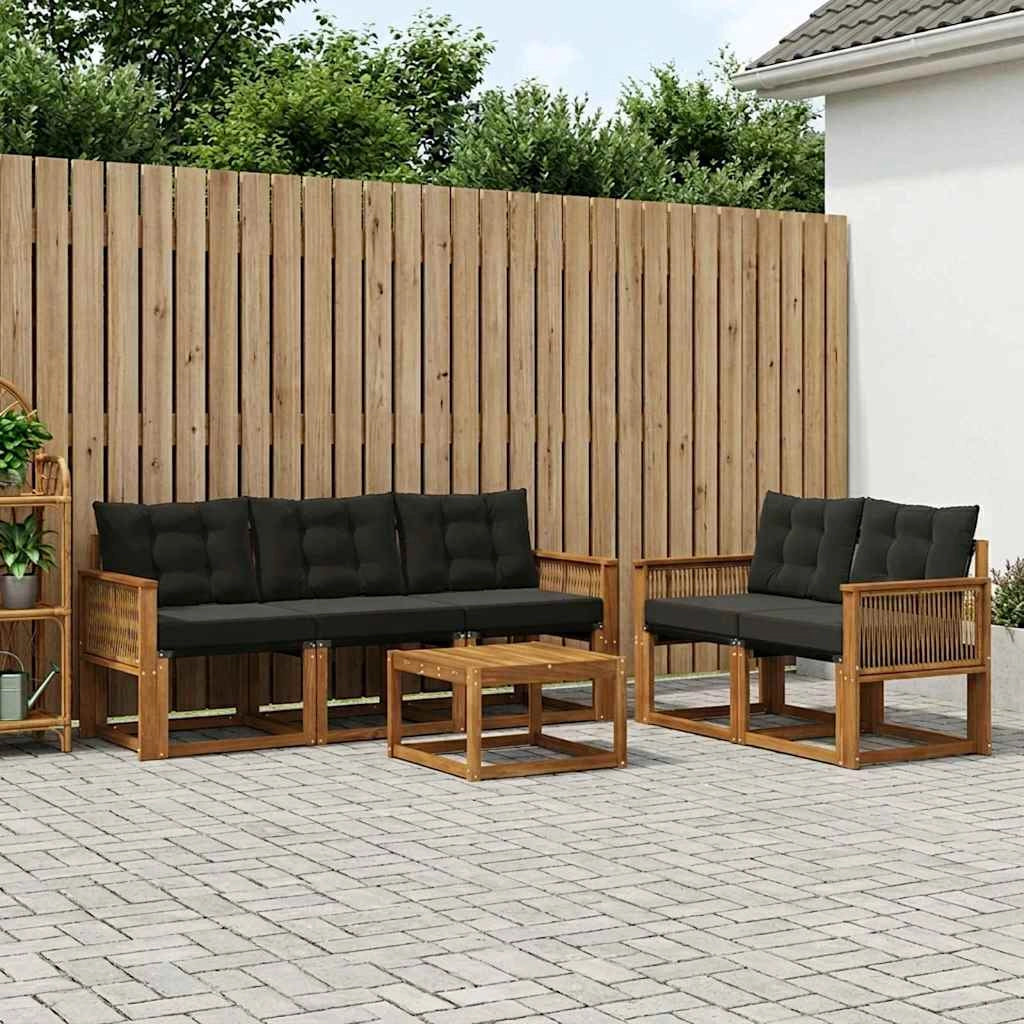 Set di divani da esterno 6 pz Naturale e Nero 3381780