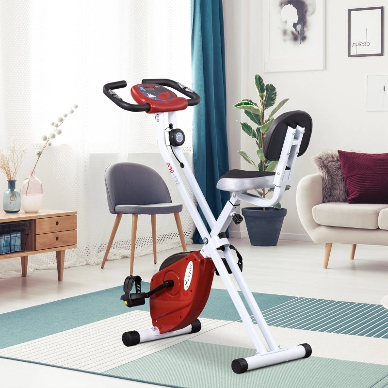 Cyclette pieghevole con resistenza magnetica a 8 livelli, display LCD e sedile regolabile rossa