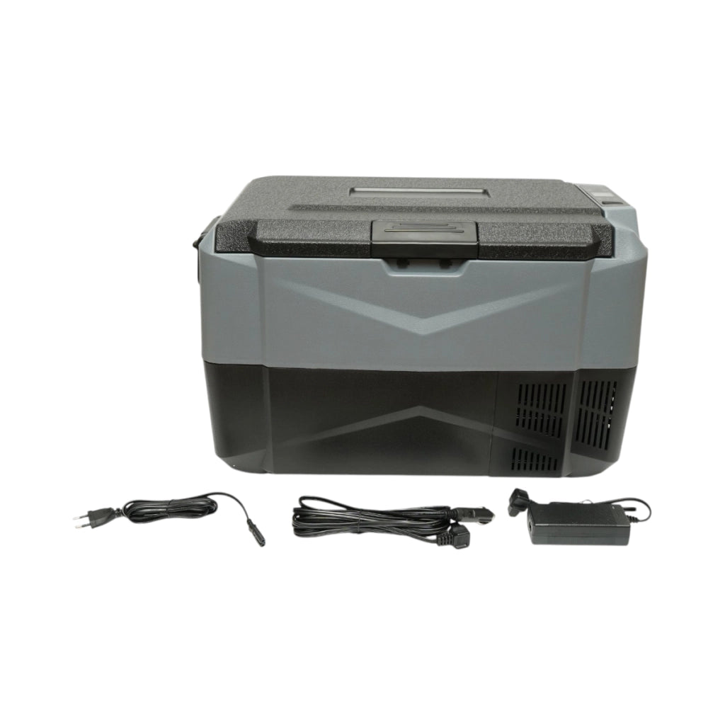 Frigorifero per auto 35L con compressore 12V-24V-220V, 60W, display LCD, doppia zona di raffreddamento, USB 630x390x390mm
