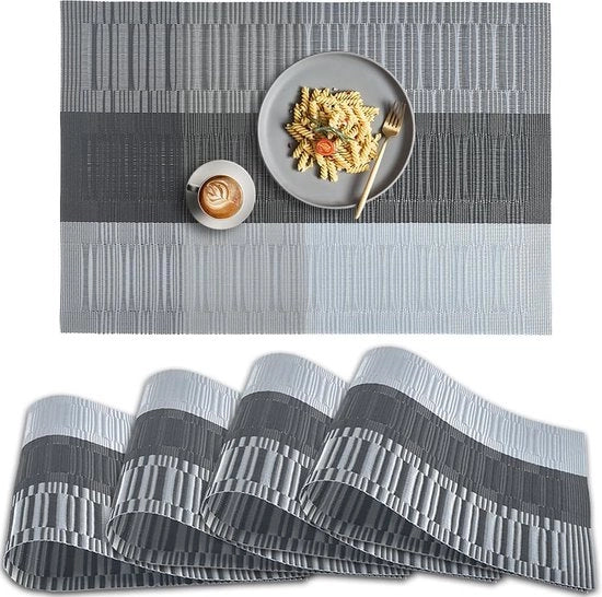Set di placche PVC antiscivolo, 4 pezzi, termoresistente, lavabili, in vinile, set da 4 - Ombra grigio argento nero