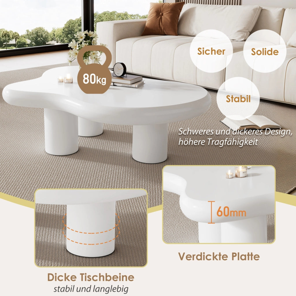 Tavolino da caffè a forma di nuvola 97x67x32 cm in MDF bianco