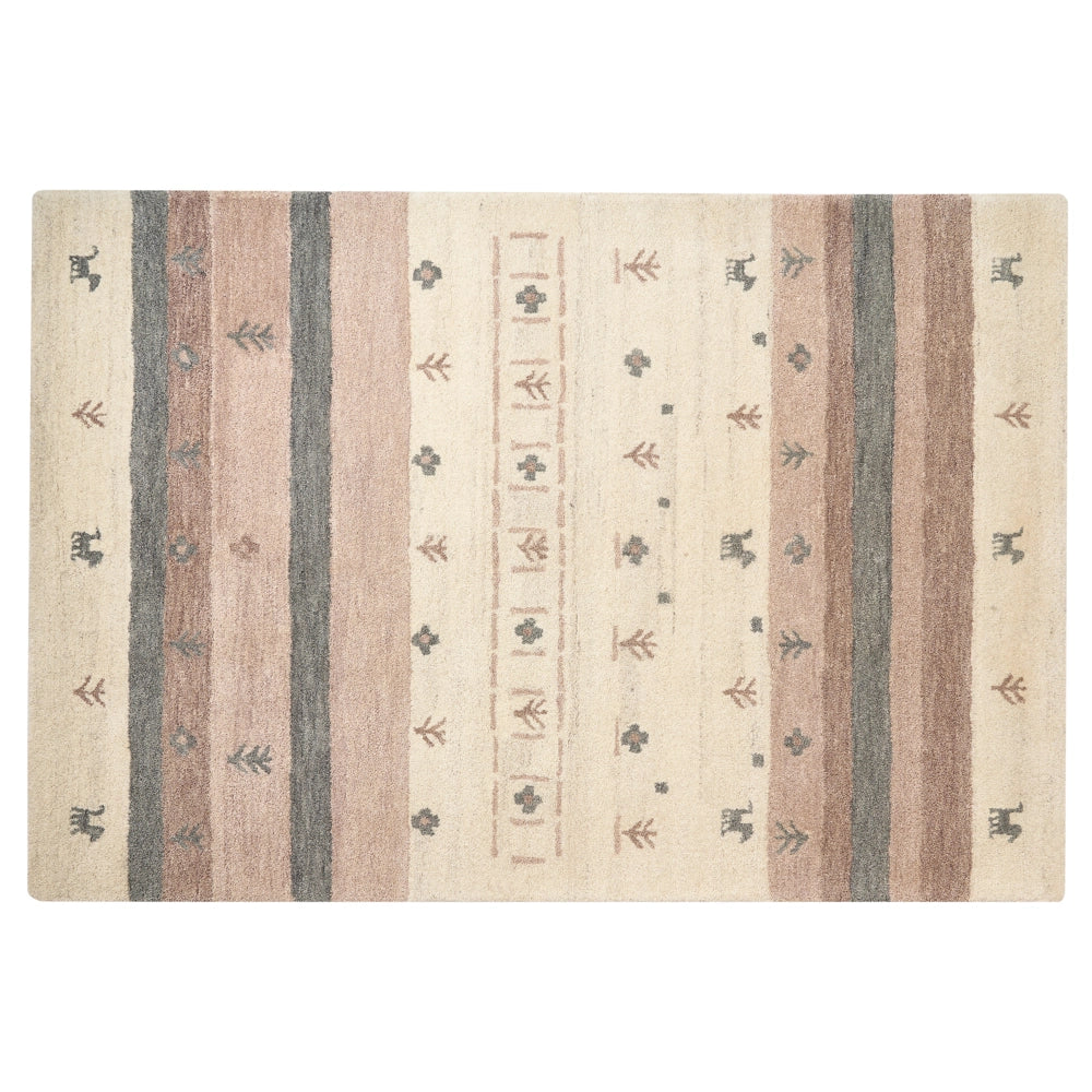 Tappeto Gabbeh in lana beige e marrone con motivo geometrico 140 x 200 cm stile boho soggiorno camera da letto