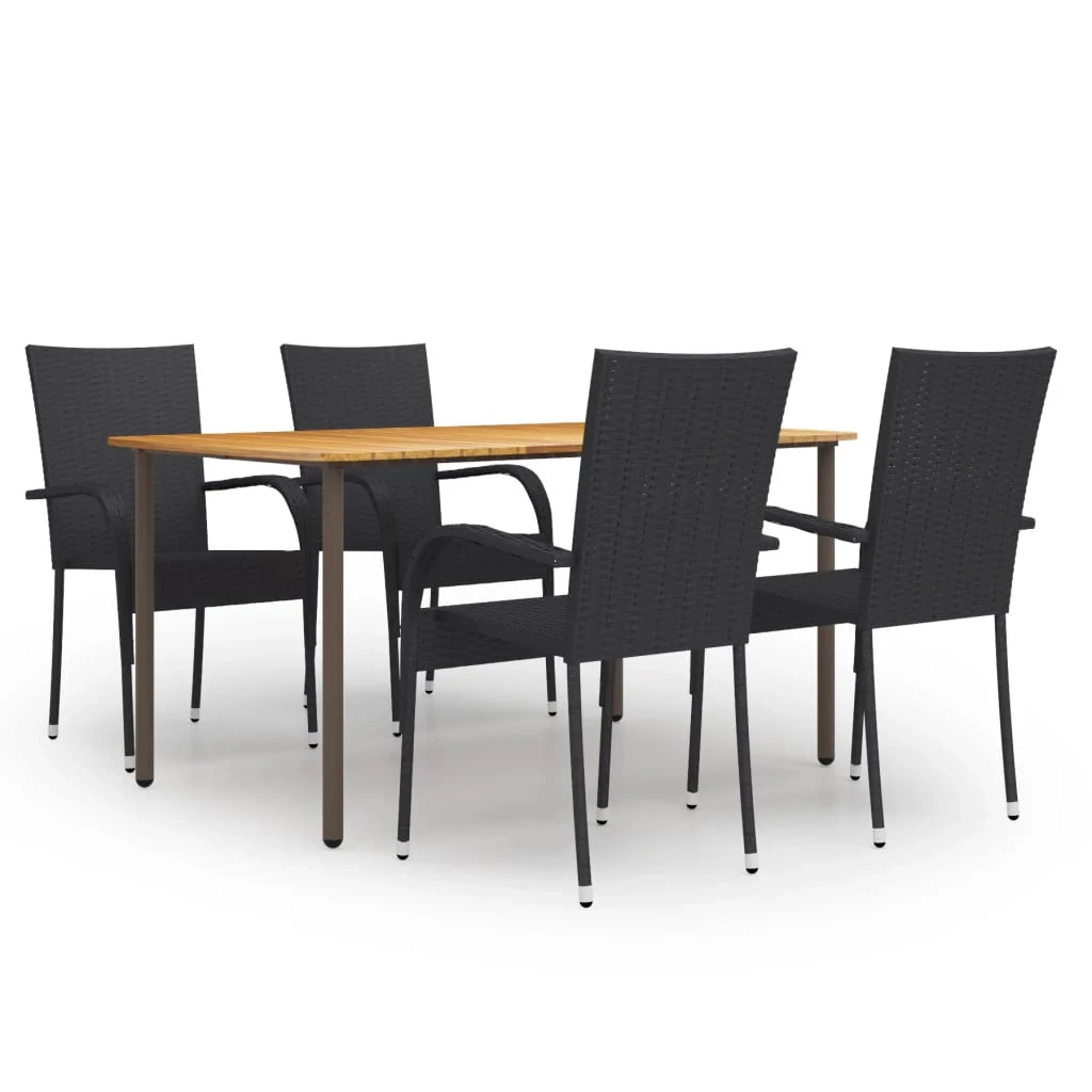 Set da pranzo da giardino per esterni 5 pezzi in resina di vimini nera 02_0013908