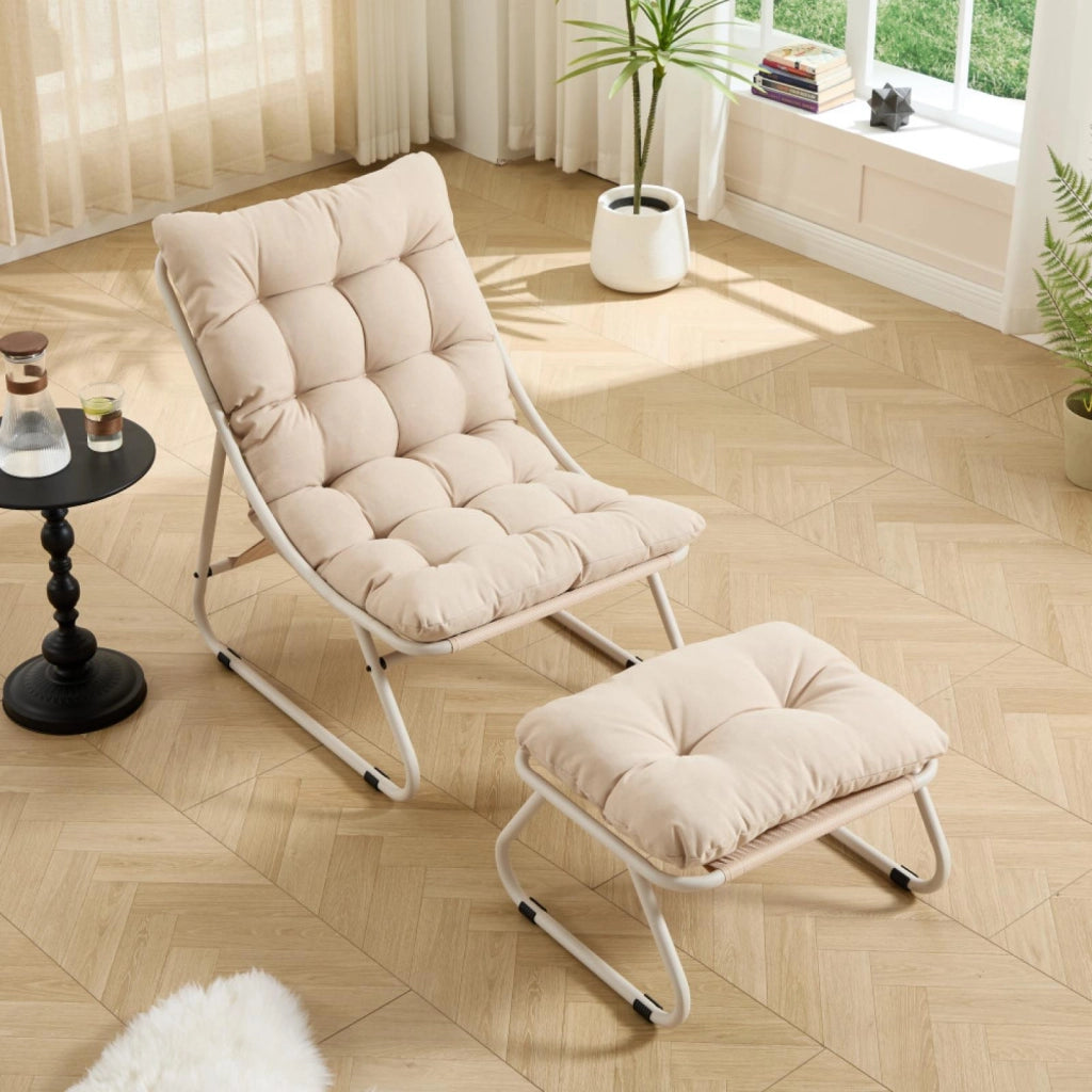 Sdraio, sedia da relax, con poggiapiedi, senza braccioli, beige