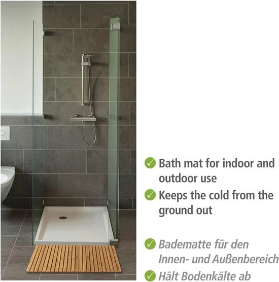 Pavimento Antiscivolo in Bambù - Matrimoniale per Esterno e Interno - Ecologico - Reticolo Moderno per Doccia, Bagno e Piscina - 100 x 50 cm