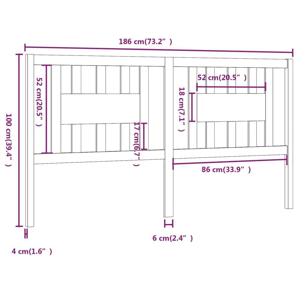 Testiera per Letto Grigia 186x4x100cm in Legno Massello di Pino cod mxl 32047