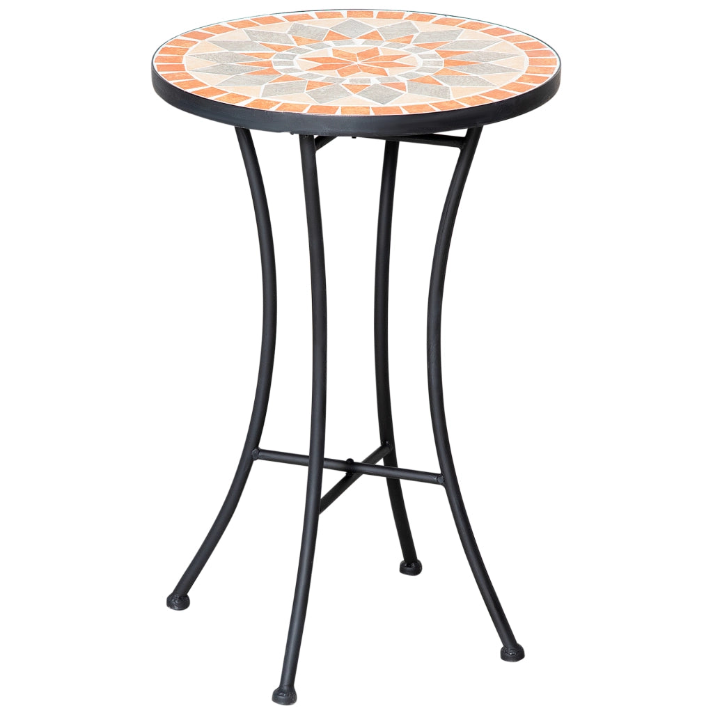 Tavolino Rotondo per Esterno Ø35,5x53,5 cm con Piano in Ceramica a Mosaico in Metallo Multicolore