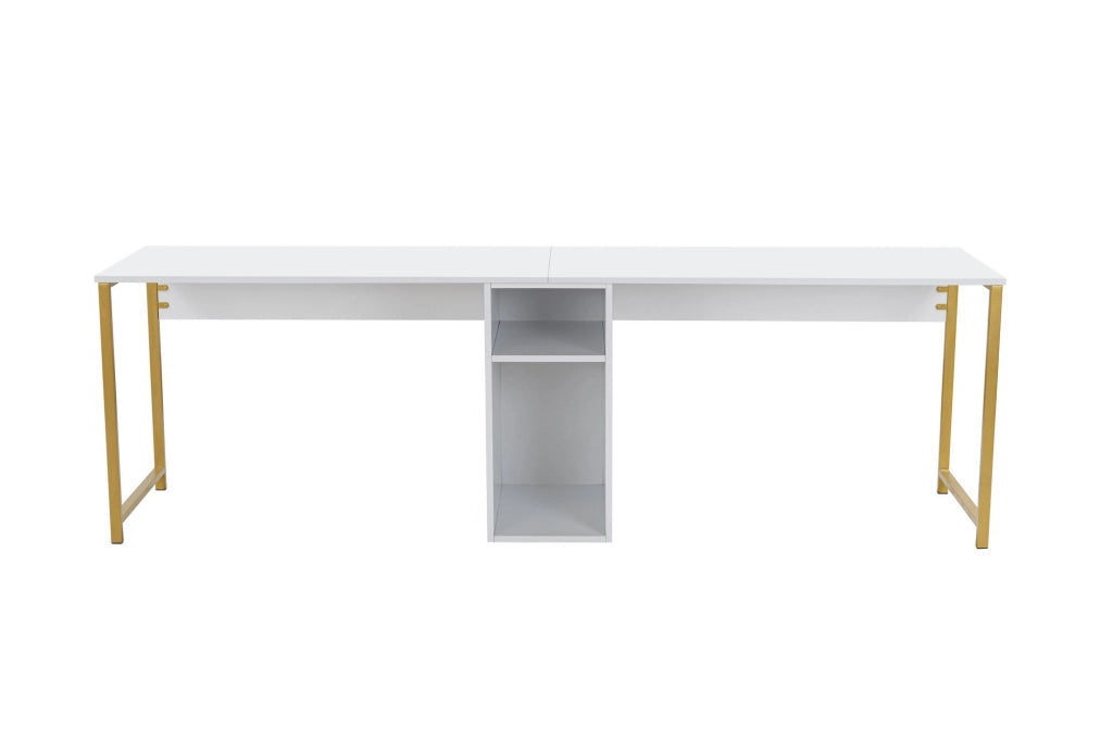 Scrivania in legno "Twin Study Desk" - 240 x 60 x 74 cm - Bianco oro