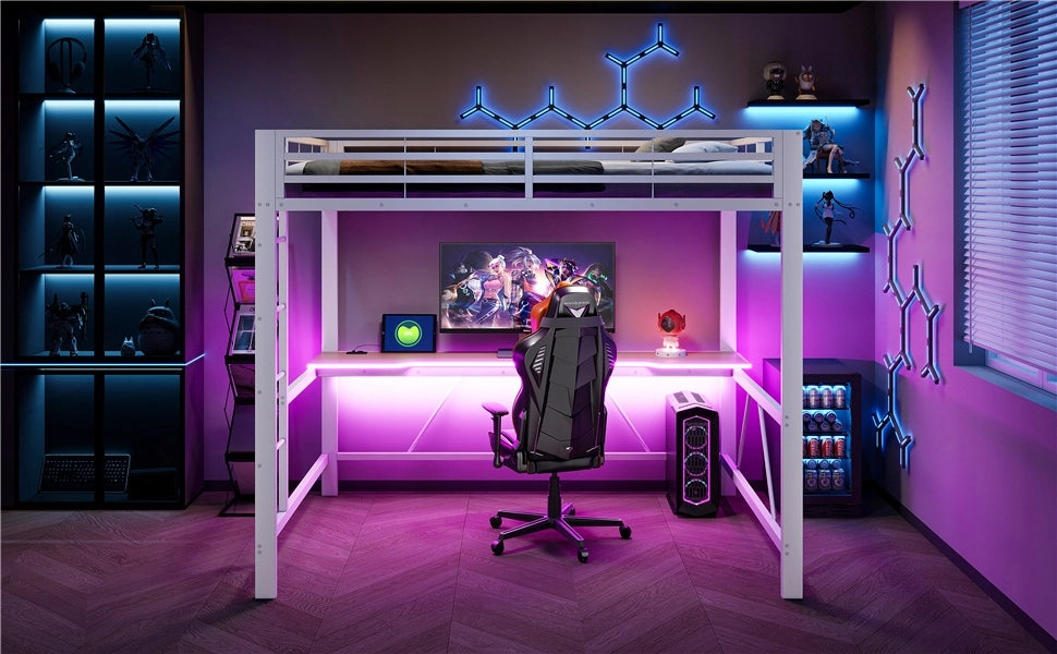 Letto da gioco 140x200 - Xylo - LED, USB, scrivania, bianco