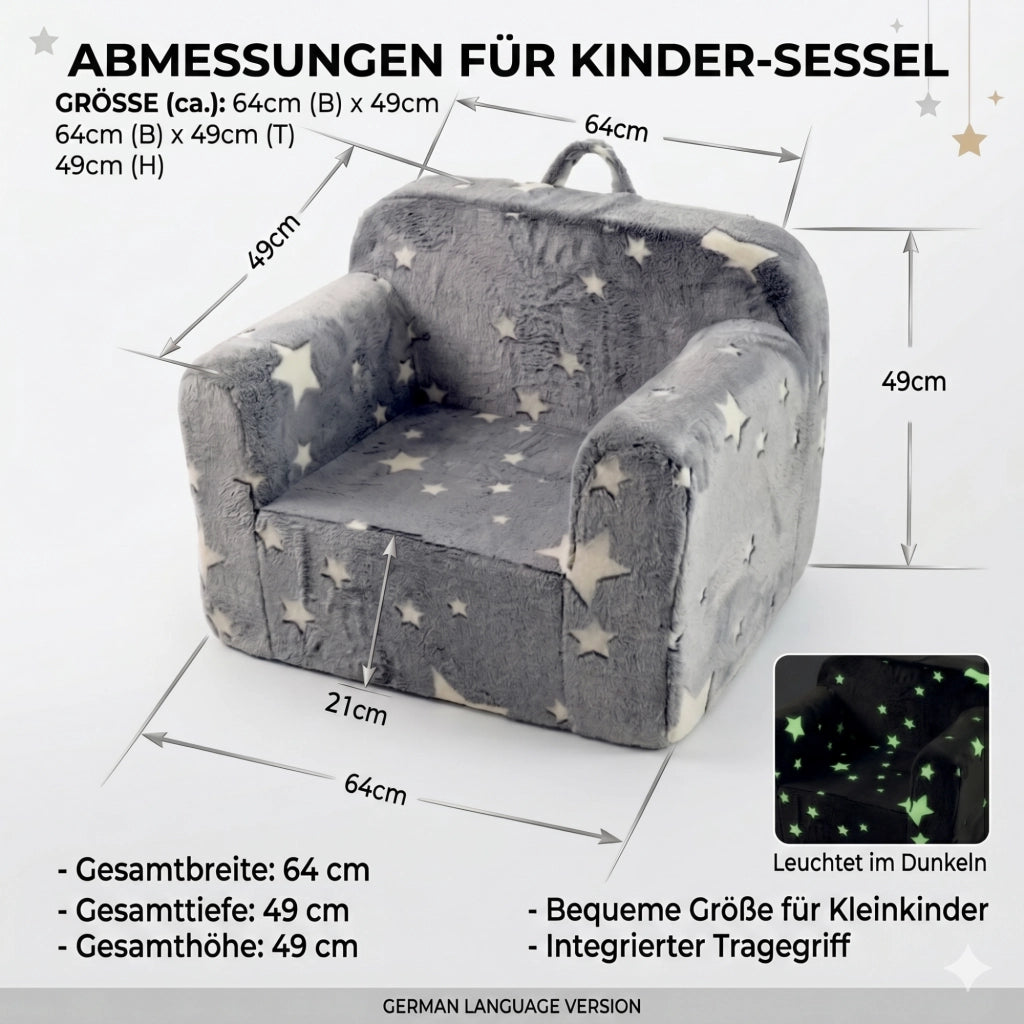 Poltrona per bambini con braccioli in tessuto grigio a stelle luminose rivestimento sfoderabile e lavabile