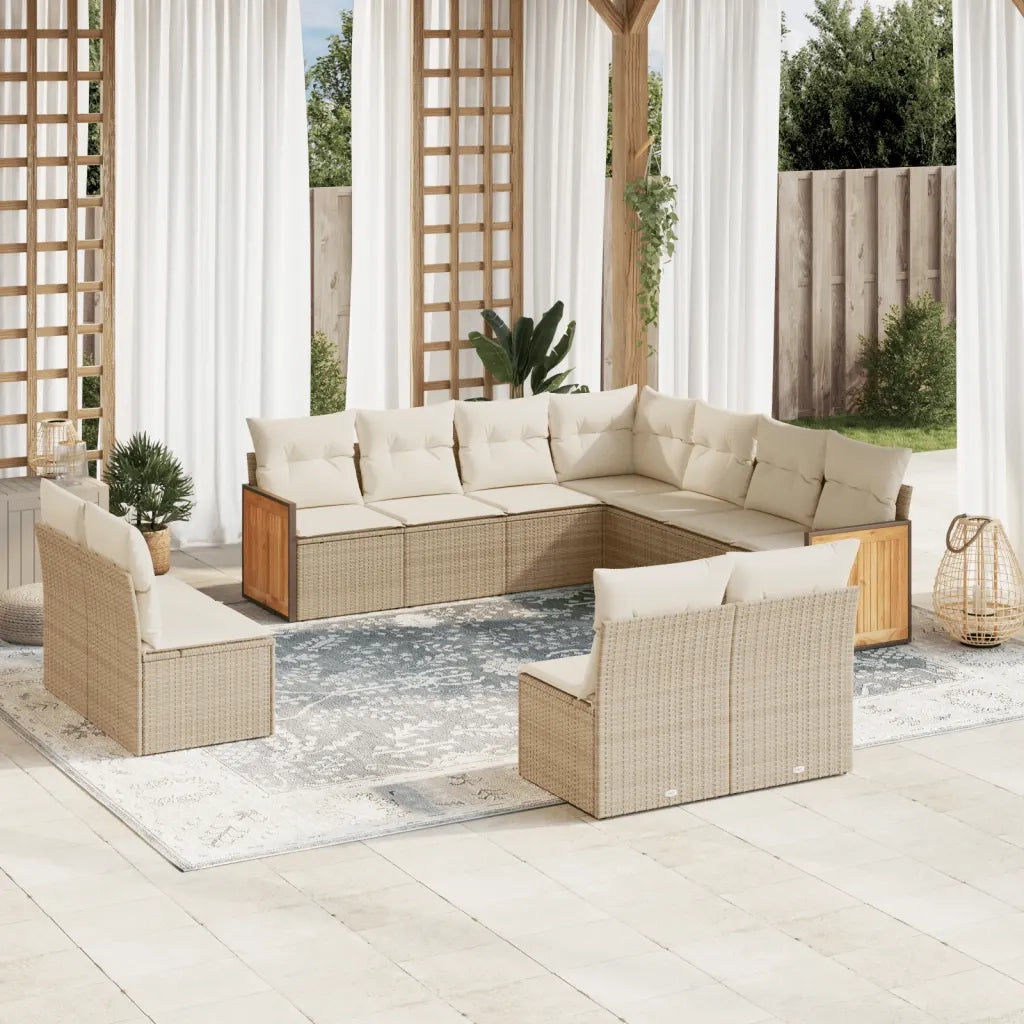 Set Divani da Giardino 11 pz con Cuscini Beige in Polyrattan 3227766