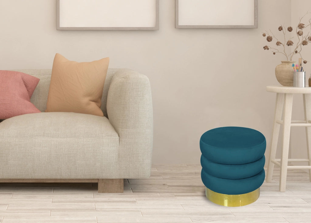 Pouf Salotto/Camera Rotondo Imbottito Modello Velvet Creamy Tinta Unita - Pouf - Petrolio