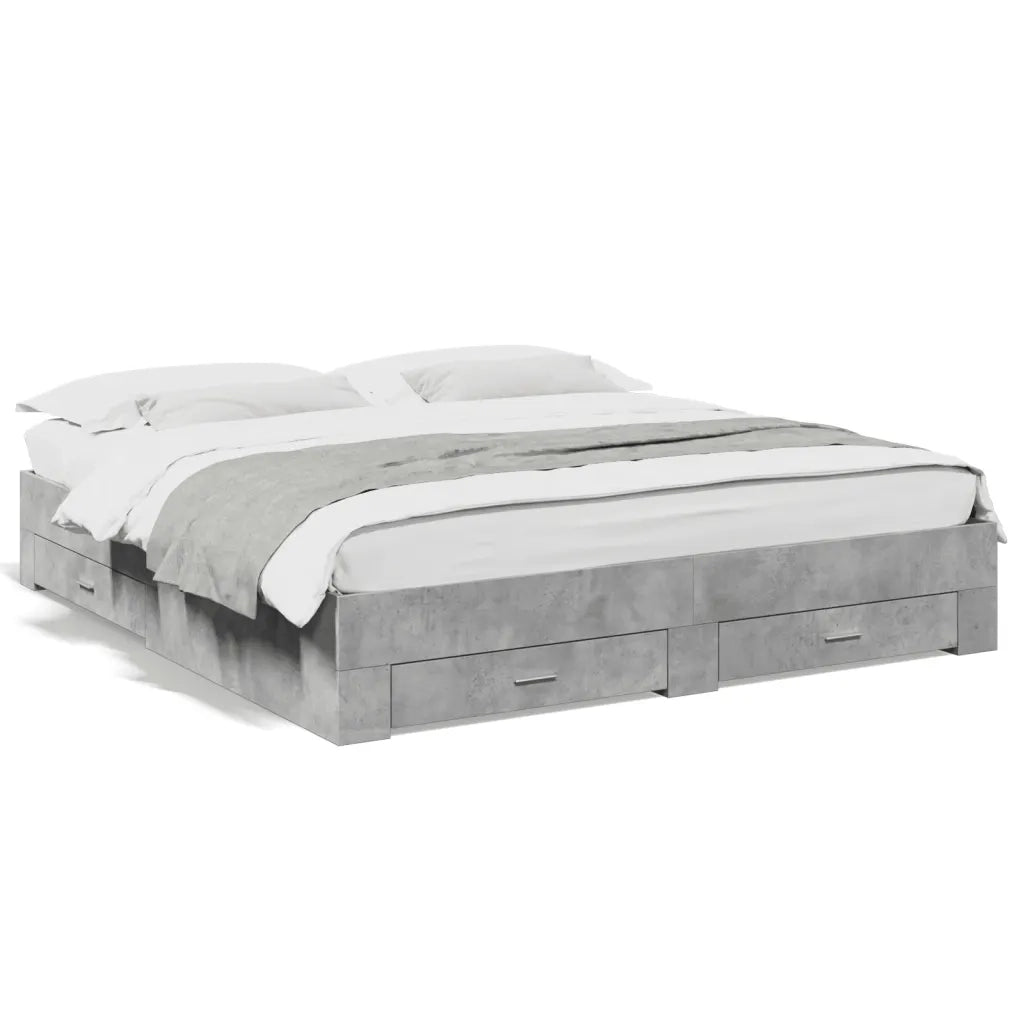 Giroletto Cassetti-Struttura Letto con contenitore Grigio Cemento 200x200 cm Legno Multistrato 119763