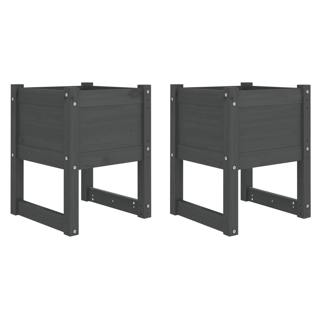 Fioriera rialzata per piante fiori giardino terrazze set da 2 40 x 40 x 52,5 cm legno massello di pino grigio 02_0038962