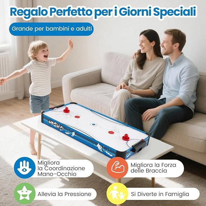 Tavolo da Air Hockey, con 12V Motore Elettrico Potente, 2 Dischi e 2 Spintori, Air Hockey da Tavolo per Sala Giochi Casa Ufficio, 108x50,5x10 cm