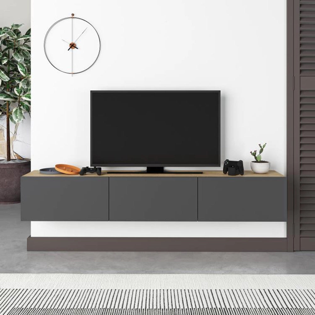 Mobile TV sospeso 180x30cm FRANCY Quercia e Antracite 3 Ante a Ribalta Parete
