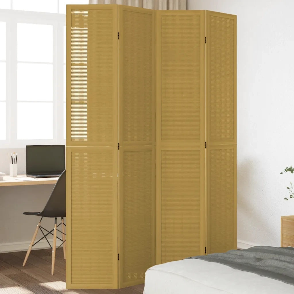 Divisorio Ambienti 4 Pannelli Marrone Legno Massello Paulownia 358820