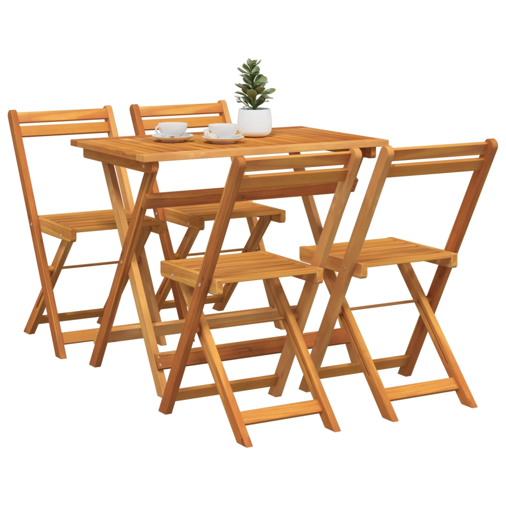 Set Bistro Pieghevole 5 Pezzi in Legno Massello di Acacia