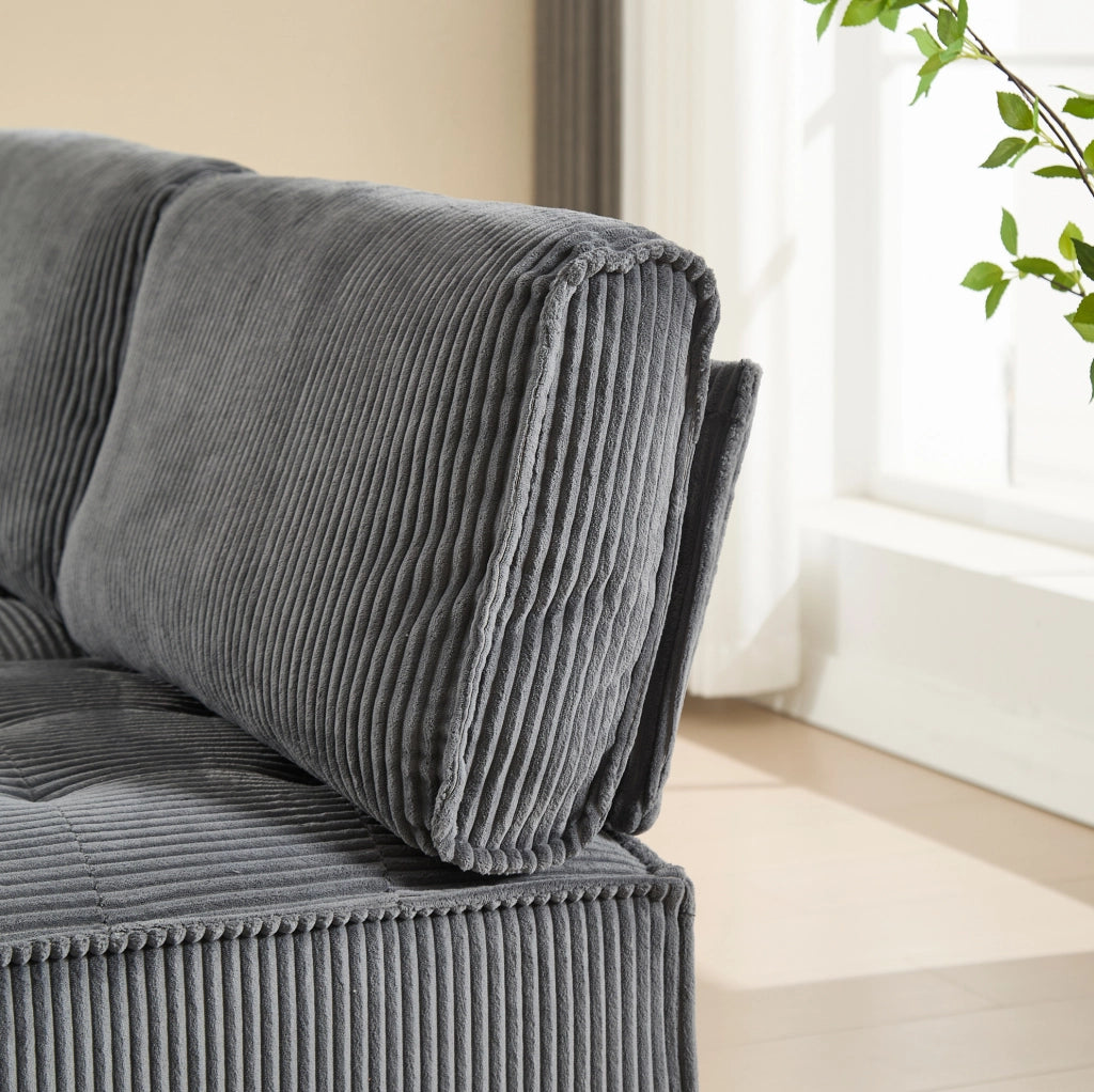 Divano modulare 6 posti 308x154x81.99 cm configurabile in corduroy grigio