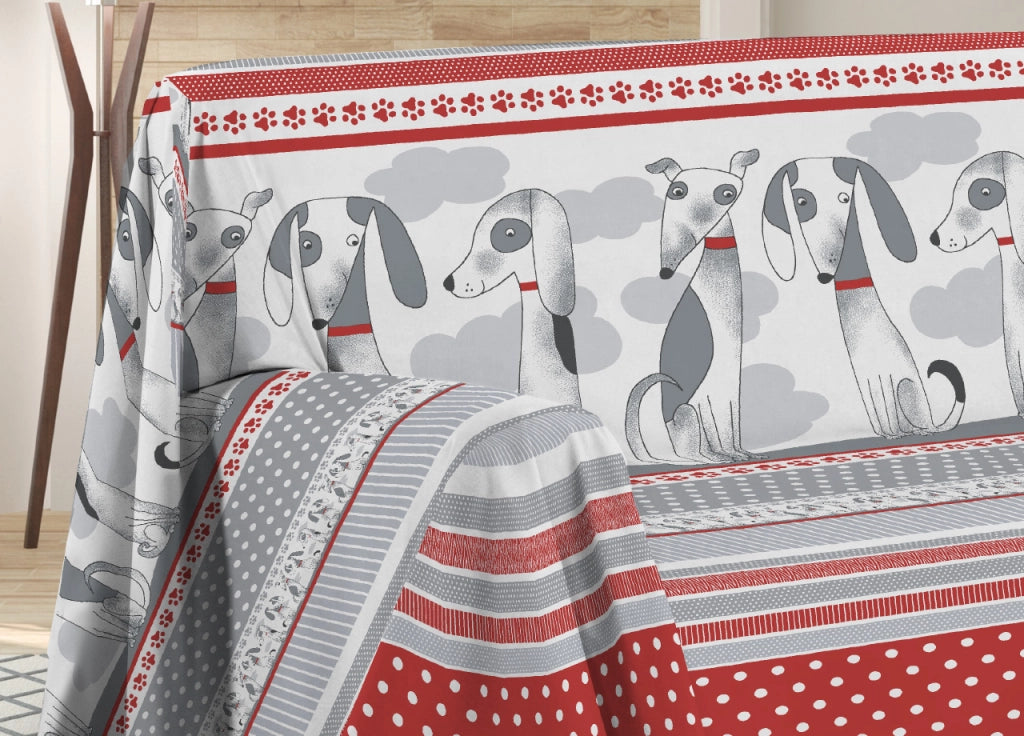 Telo Arredo Multiuso Linea Pensieri Delicati In Cotone Disegno Bau Bau - Singolo - Rosso