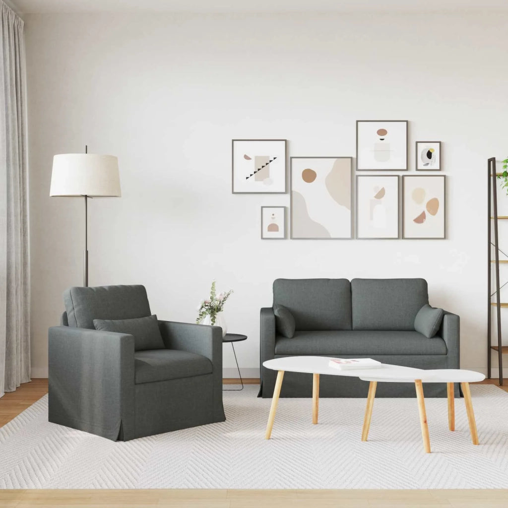 Set di divani 2 pcs Grigio scuro 139 x 78 x 80 cm Tessuto
