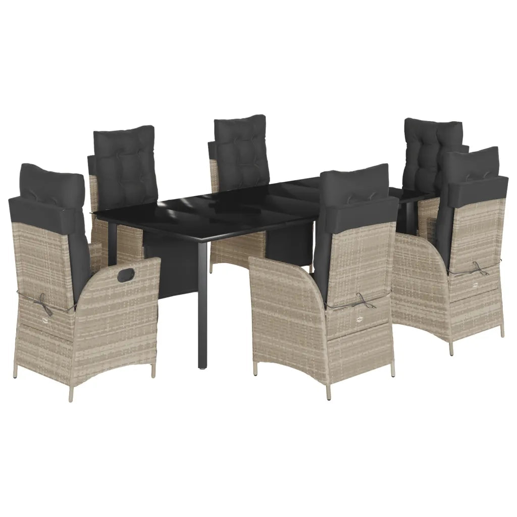 Set da Pranzo da Giardino 7 pz Cuscini Polyrattan Grigio Chiaro