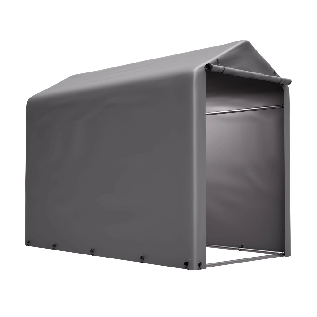Garage Bici 187x100x160 cm Grigio Scuro con Telo PE 170 g/m², Telaio Nero e Porta con Cerniera