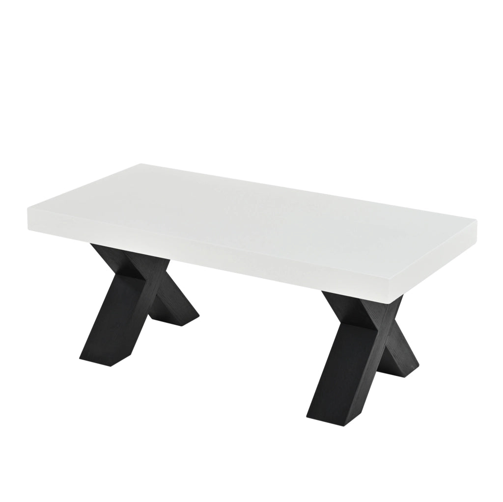 Tavolino da salotto rettangolare 100x50x40 cm in MDF bianco e nero; finitura lucida