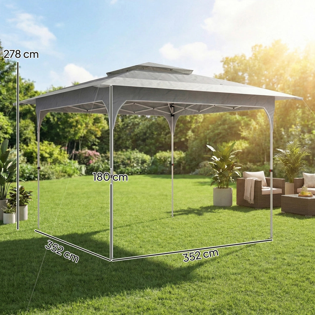 Gazebo Pieghevole 352x352x278 cm Apertura Pop Up in Tessuto Oxford Grigio Scuro