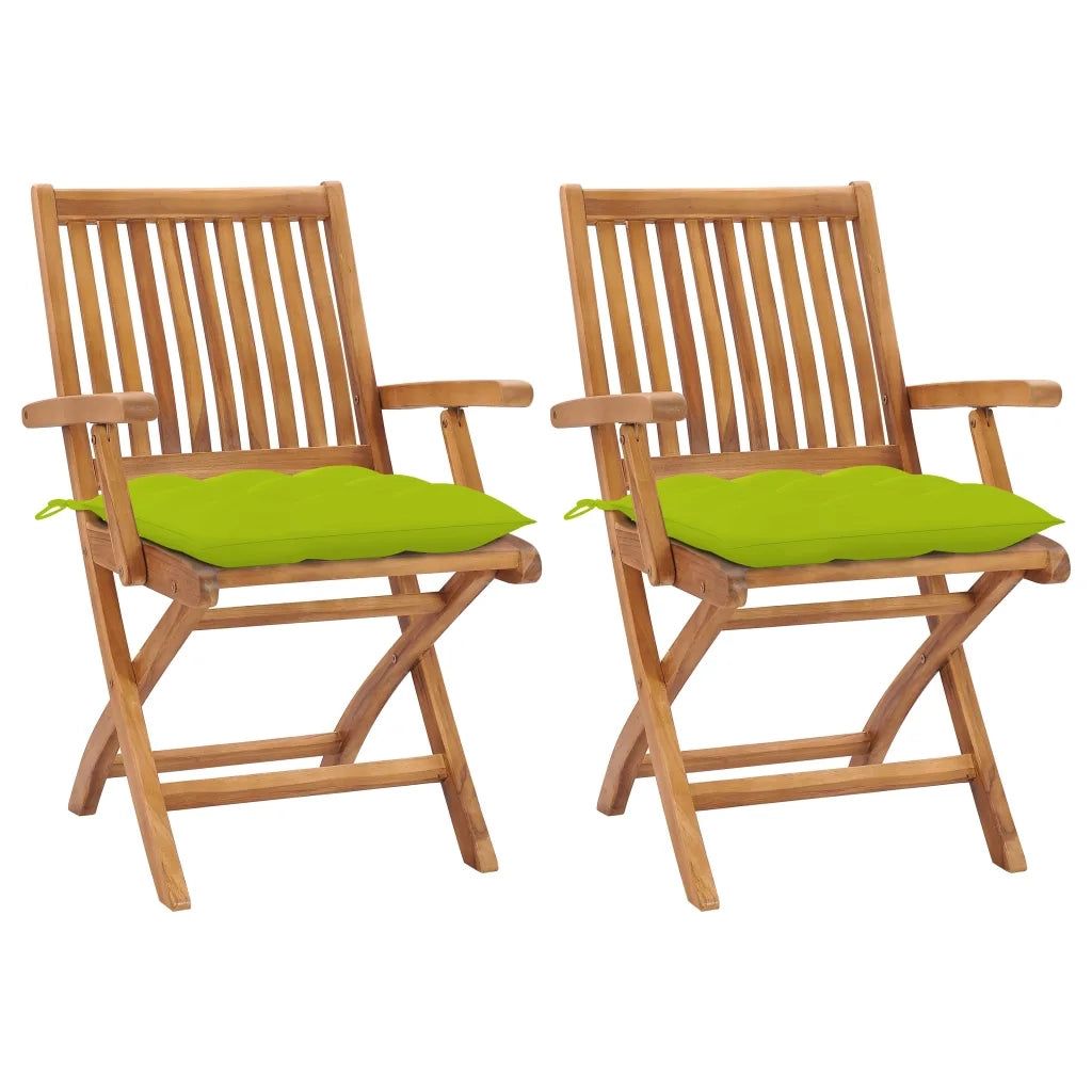 Sedie Giardino 2 pz e Cuscini Verde Brillante Massello di Teak cod mxl 73791