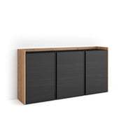 Credenza, Mobile, Cucina, 156x80x35 cm, 3 Porte, LED, Nero e rovere