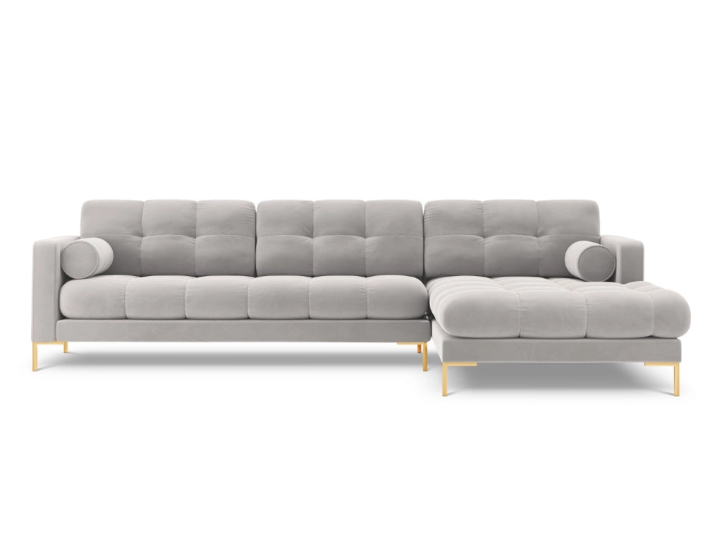 Cosmopolitan Design - Divano angolare destro "Bali" 5 posti in velluto argento 