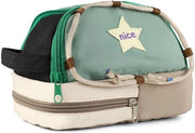 Etui per matite, 23 * 12 * 14 cm, etui rigido per bambini con 3 compartimenti, chiusura a zip per scuola, ufficio e casa, colore vivace per ragazzi e ragazze (verde)