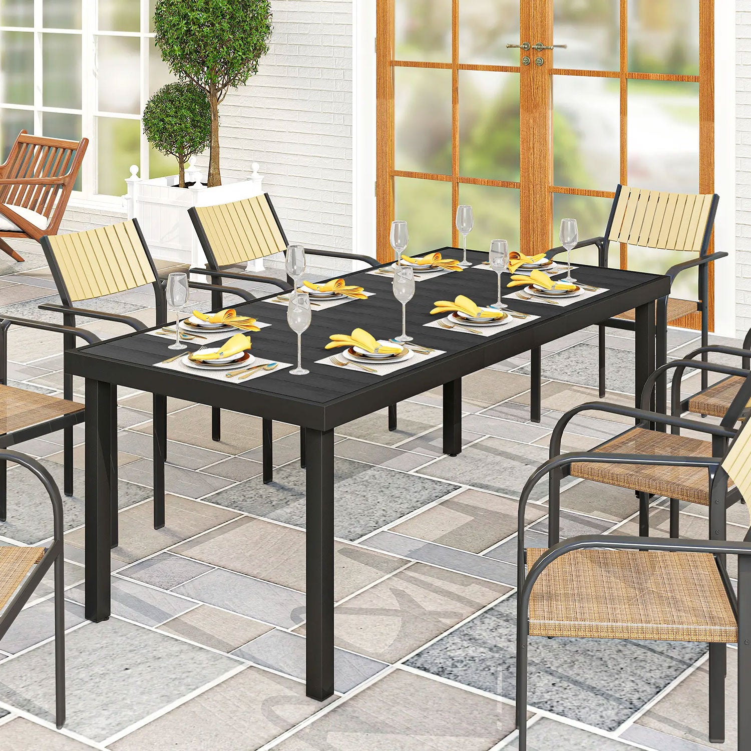 Tavolo da Pranzo da Giardino per 8 Persone in Alluminio e Plastica Nero