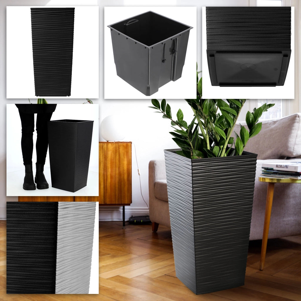 Vaso da fiori KADAX per giardino + inserto, 29x57 cm, alto, grande, nero, per terrazza, fiori