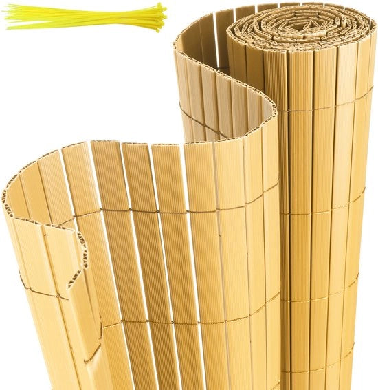 Schermo di separazione per giardino e terrazza 0,9x5m in PVC a forma di V, resistente al vento e al tempo, UV resistente, per giardino e terrazza, realizzato in bambù.