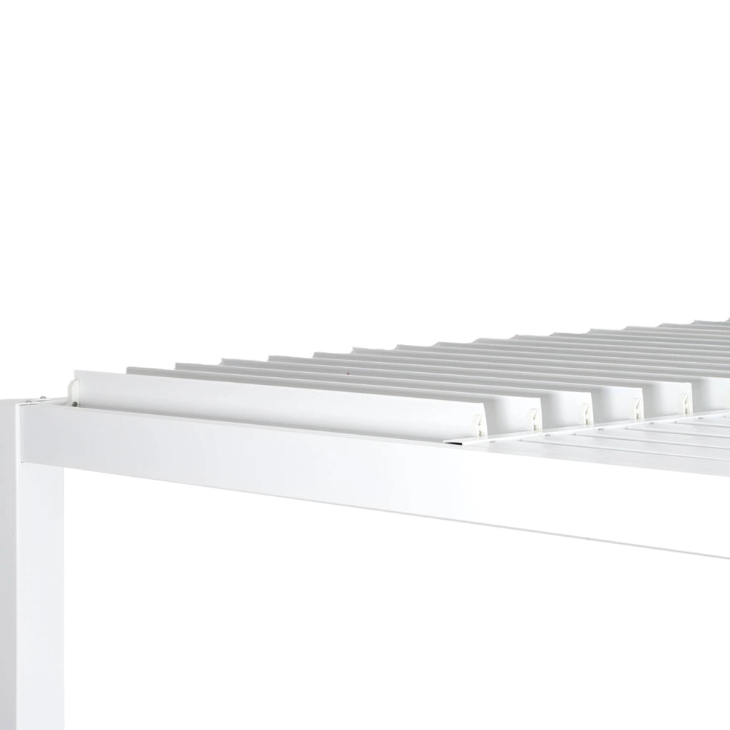 Pergola bioclimatica 3x3m in alluminio e acciaio + tenda 3m, bianco