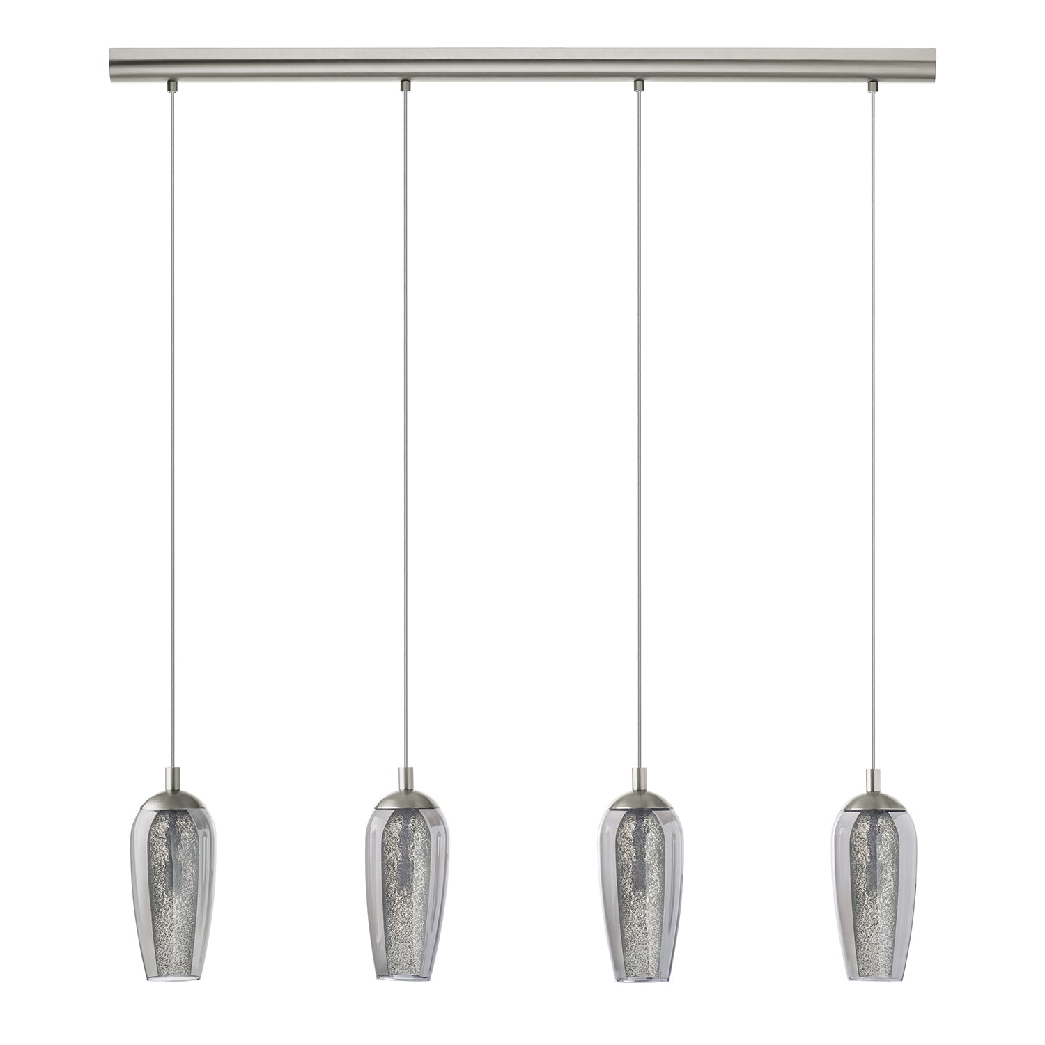 Lampadario A Sospensione Moderno Farsala Acciaio Nichel Vetro 4 Luci G9 3W