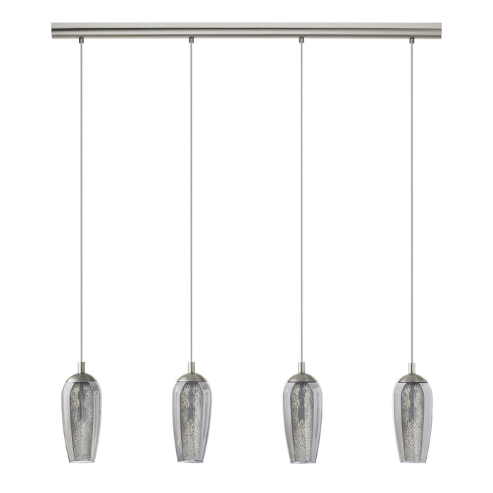 Lampadario A Sospensione Moderno Farsala Acciaio Nichel Vetro 4 Luci G9 3W