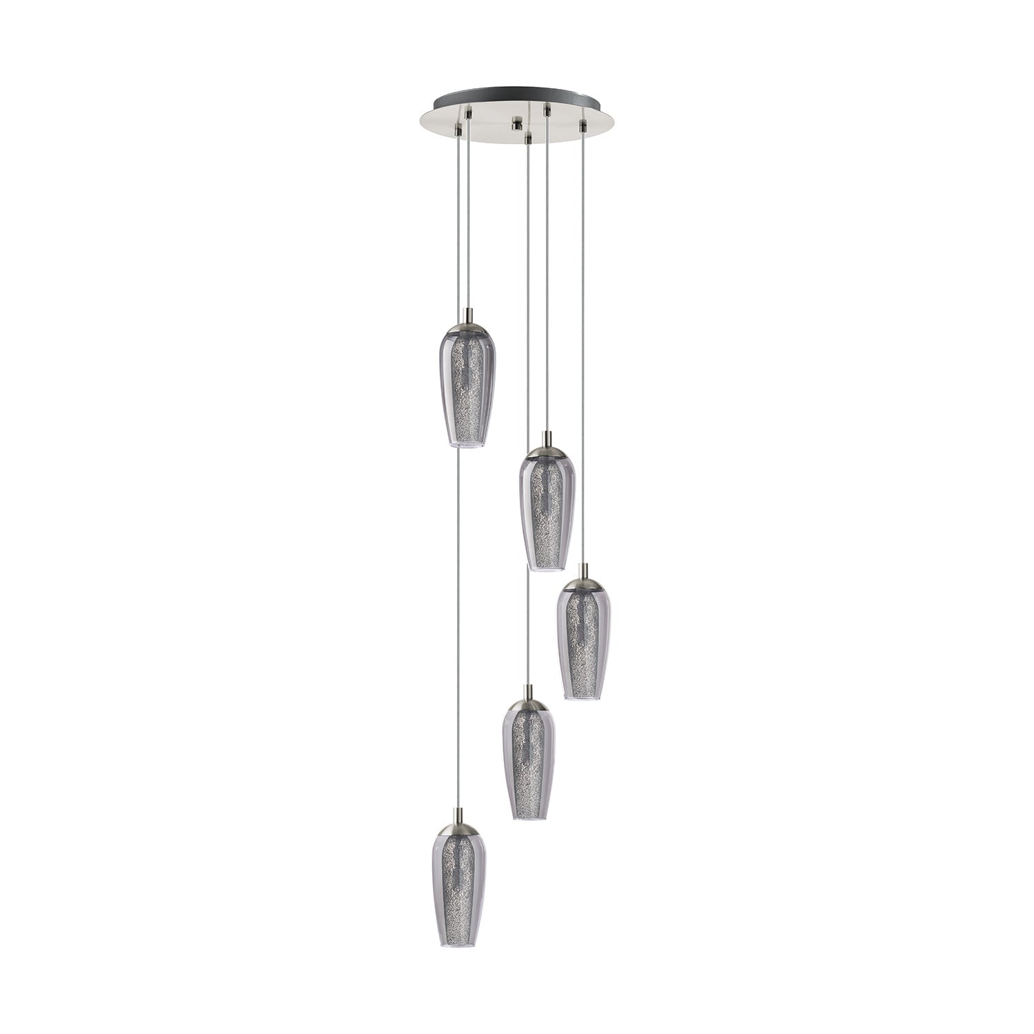 Lampadario A Sospensione Moderno Farsala Acciaio Nichel Vetro 5 Luci G9 3W
