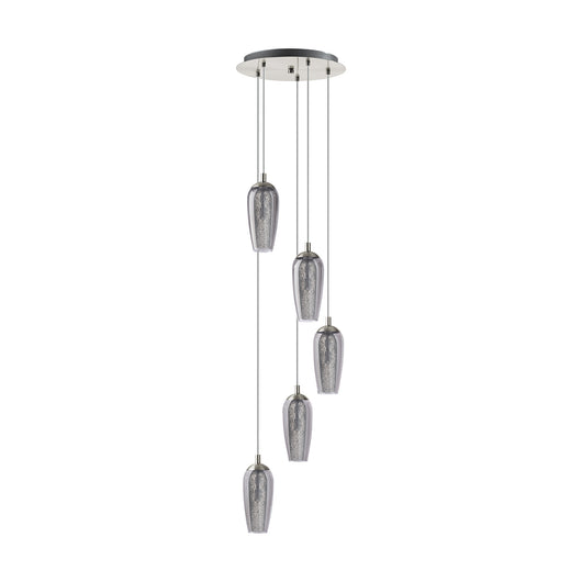 Lampadario A Sospensione Moderno Farsala Acciaio Nichel Vetro 5 Luci G9 3W
